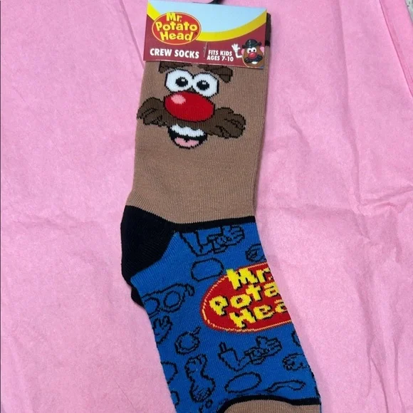 Mr Potato Head Kids Crew Socks - Blue and Brown- great stocking stuffer!