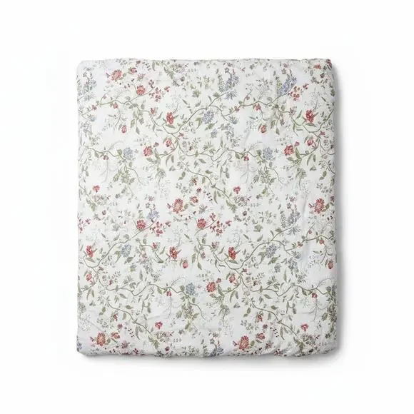 Pottery Barn Queen/Full White Red Blue Jacobean Floral Duvet Cover Cotton