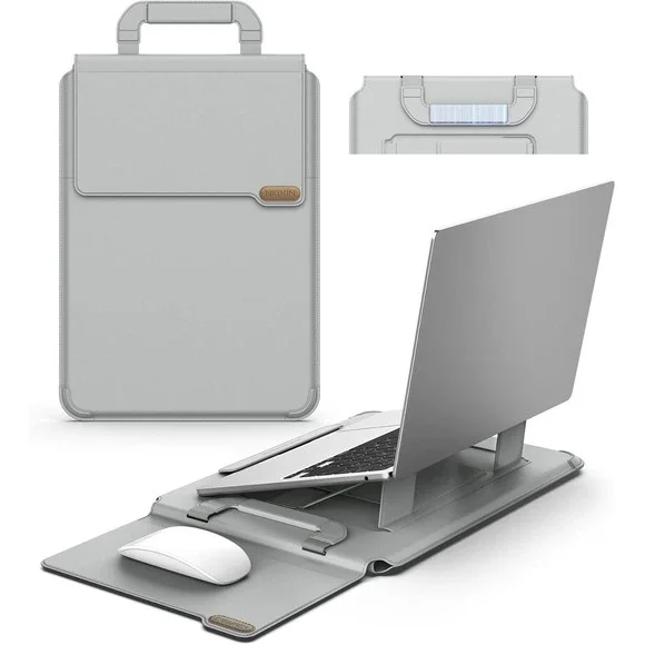 Nillkin 16 in PU Laptop Sleeve‎ Stand Mouse Pad Handle Gray Travel Office