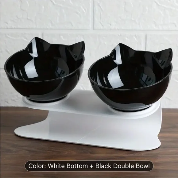 Black Cat Double Bowl Feeder