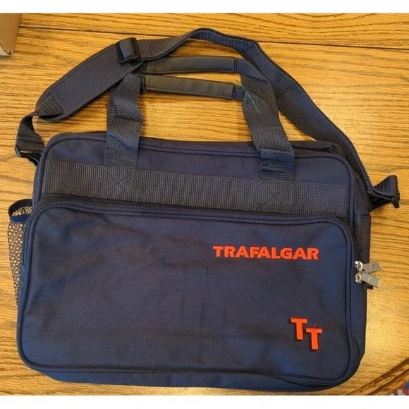 Trafalgar Crossbody or Hand-Carry On Tote Bag Mens Navy Blue Embroidered
