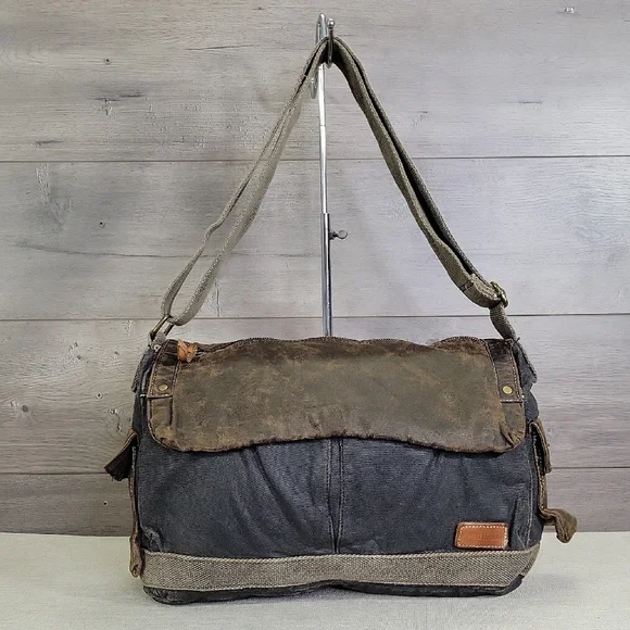 Bed Stu Waxed Canvas Leather Hawkeye Messenger Shoulder Bag