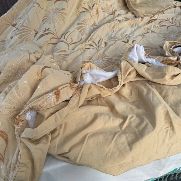 Vintage Duvet Cover Queen Ocre Beige Boho Yellow Floral Embroidered Vintage 2004