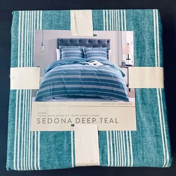 NWT Queen Sedona Teal Linen Cotton Duvet Bedding Set