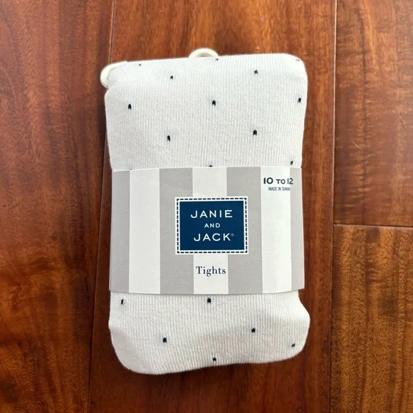 Janie and Jack Cream Tights with Black Dots
