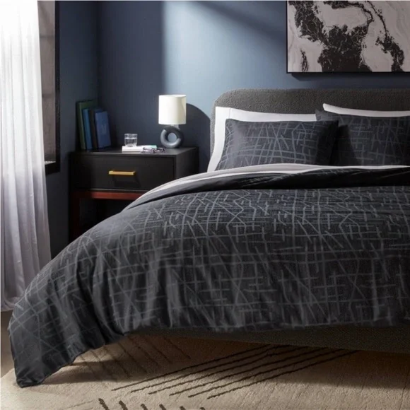 3pc King Luxe Jacquard Duvet Cover and Sham Set Blue - Threshold NWT