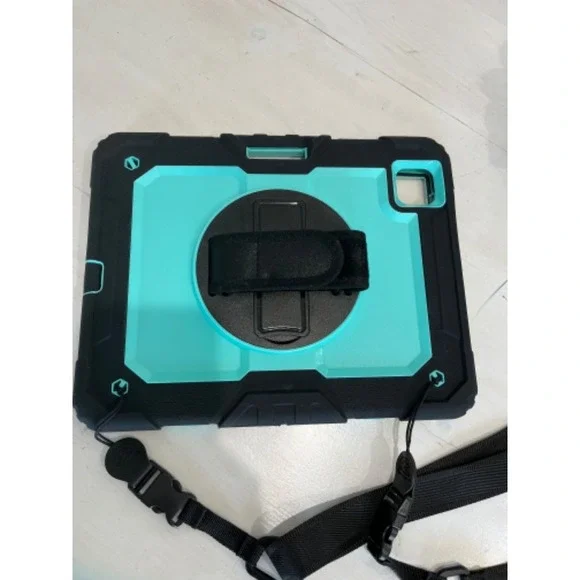 Rugged Tablet Case iPad 8 Cover with Hand & Shoulder‎ Strap & stand - Turquoise