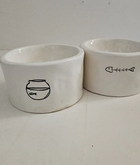 Rae Dunn Cream Ceramic Pet Bowls