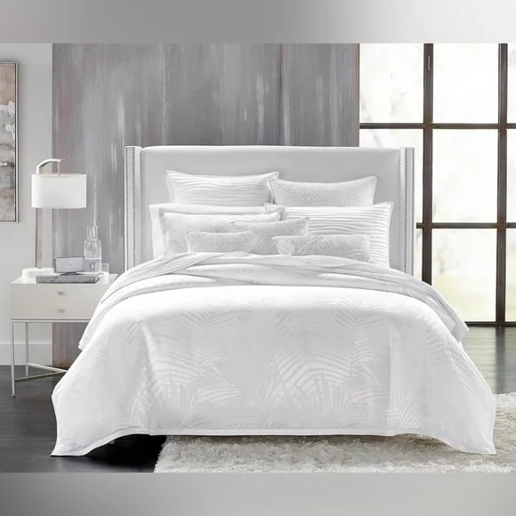 Hudson Park Palmetto Silk Blend Queen Duvet Cover + 2-Pillow Shams in White NWT