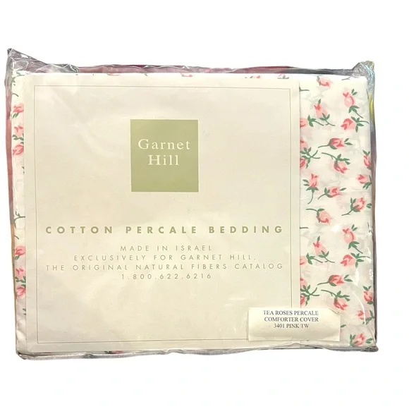 Garnet Hill Tea Roses Cotton Percale Twin Comforter Cover Cottagecore Shabby NEW