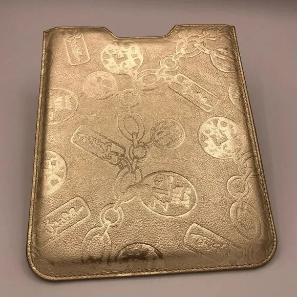 Henri Bendel Metallic Gold Embossed IPad/Tablet Case Sleeve Travel for Tech