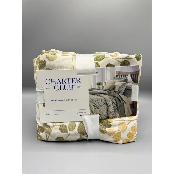 Charter Club Alder Leaves TWIN 2-Pc. Duvet Set