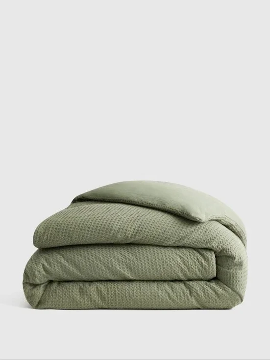 Quince King / Cal King Organic Luxe Honeycomb Duvet Cover Olive / Green