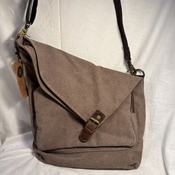 Amhoo Canvas Crossbody MessengerBag Heavyweight Pockets Boho‎ Chic Hippie NEW