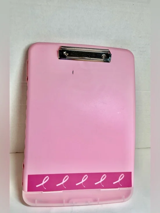 PINK BREAST CANCER AWARENESS CLIPBOARD STORAGE HARD CASE (9 1/2 x 14)