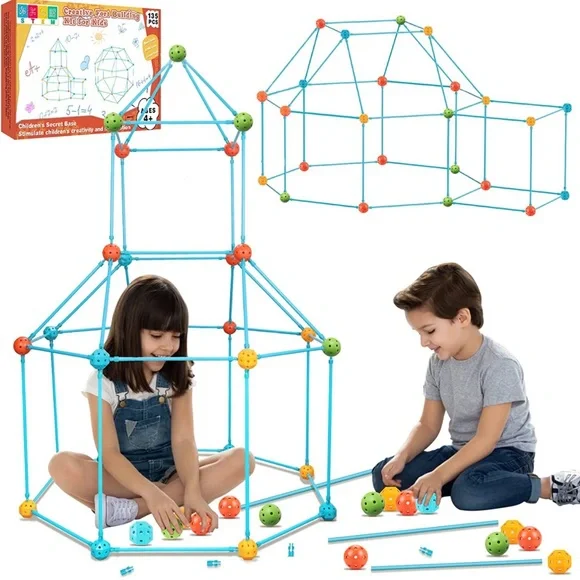 Kids Fort Building Kit, 135 PCS DIY Creative STEM Construction Toy