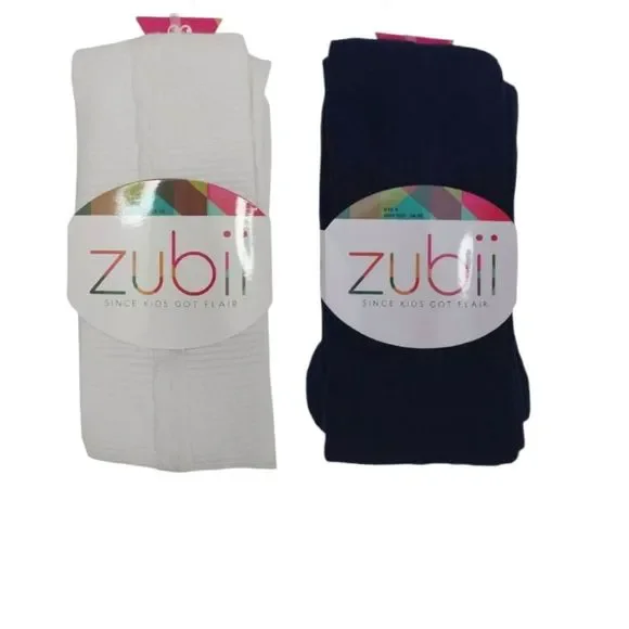 Zubii Girls Footed Tights White Navy Size 6 Pack of 2