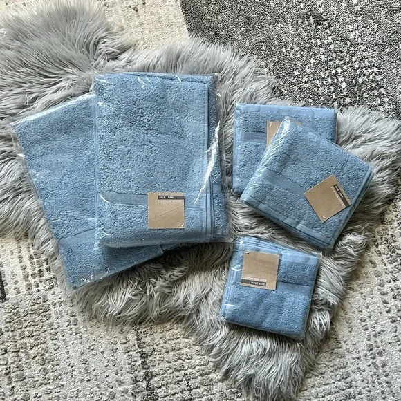 Design With Style West Elm 100% Cotton Blue Towel Bundle Of 5
