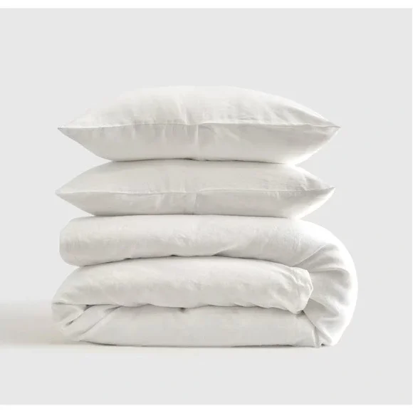 Quince European Linen Duvet Cover Set w/ Shams Twin Size White