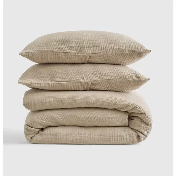 Quince Organic Airy Gauze Duvet Cover Set King/Cal King Dune Beige with Shams