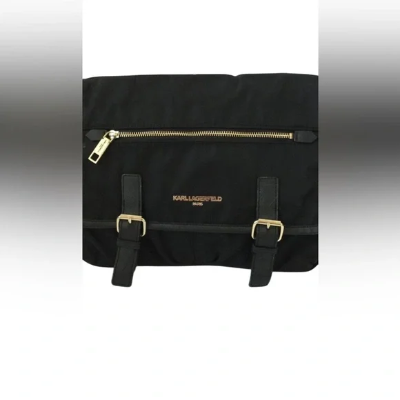 Karl Lagerfeld Paris Black Nylon Messenger Crossbody Bag EUC