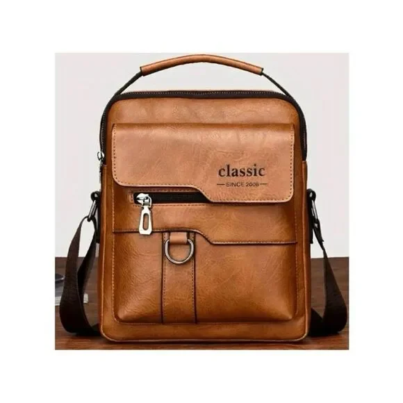 NWT CLASSIC Vintage Tan Camel Shoulder Spacious Multi-Pocket Office Travel Bag