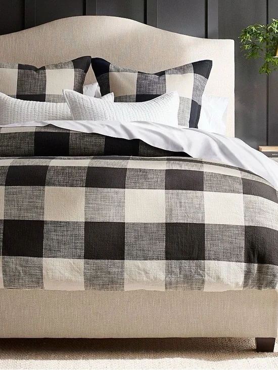 Pottery Barn Bryce Buffalo Check Cotton Duvet Cover Bedding Full Queen Black NWT