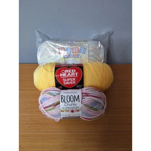 NEW 3 Skeins Of Yarn Including Red Heart, Bernard Baby And Premier. Lot Of 3