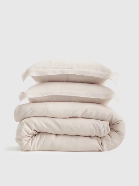 Quince European Linen Double Flange Duvet Set with Shams Sand Full/Queen NWOT