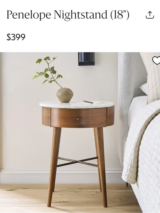 West Elm Penelope Round Nightstand in Brown with White Top