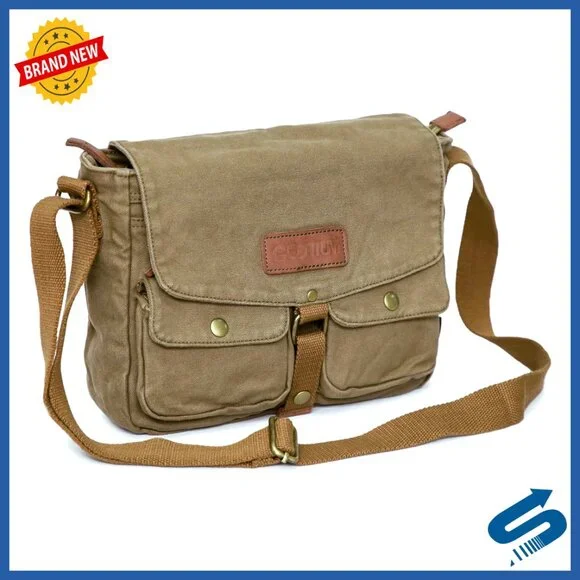 Canvas Messenger Bag - Vintage Crossbody Shoulder Satchel - 11.2