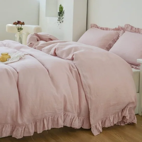 🆕 Linen Duvet Set King Luxury Bedding Soft Pink Ballet NEW NWT