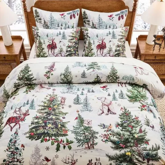 Pottery Barn Winter Enchanted Forest Duvet Cover FULL QUEEN Deer Snowflake NEW