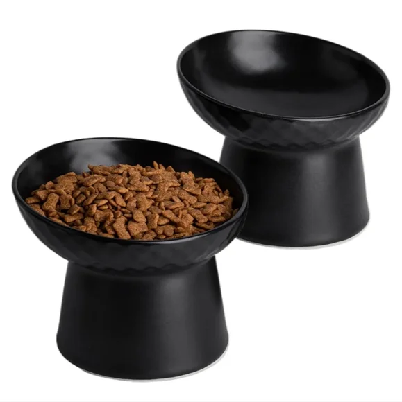 Black ceramic cat dishes.