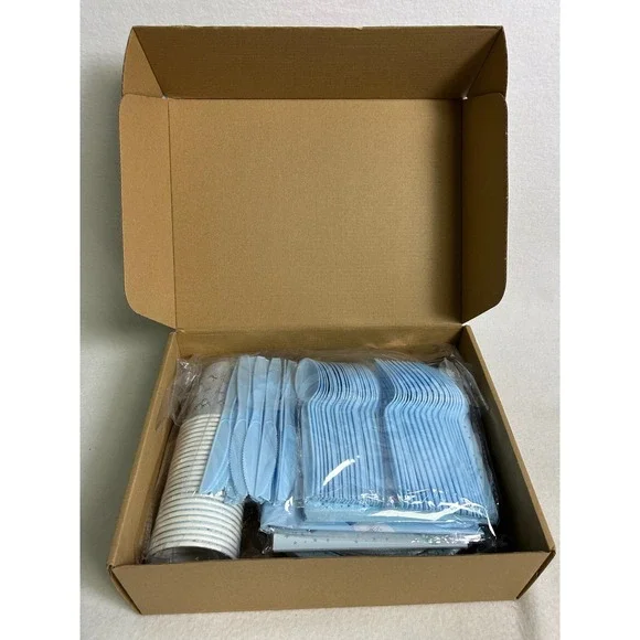 Baby Shower Ideakuku Boy Blue It's a Boy Party Supplies Set Plates Cups Cutlery