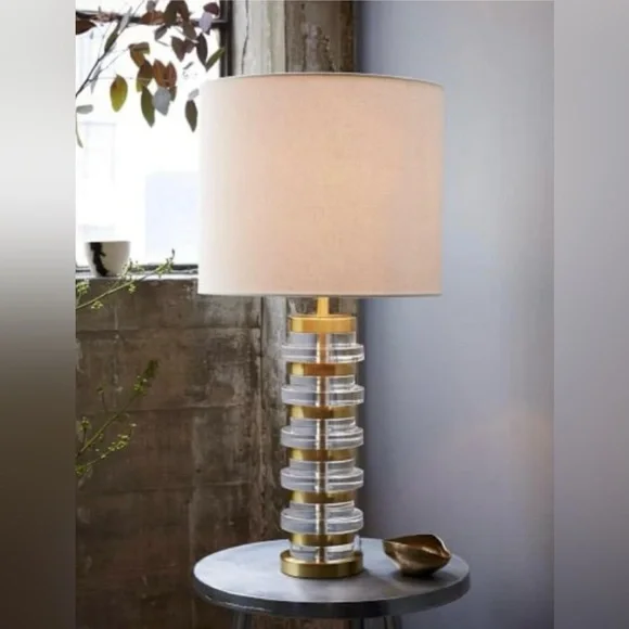 West Elm Modern Mid Century Modern Gold & Clear Table Lamp Contemporary West Elm