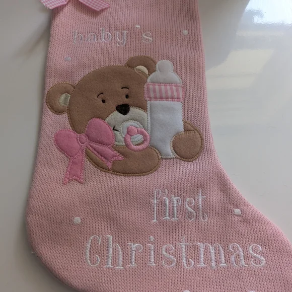 Baby's First Christmas Pink Stocking Used Once EUC Little Girls Infant Holiday