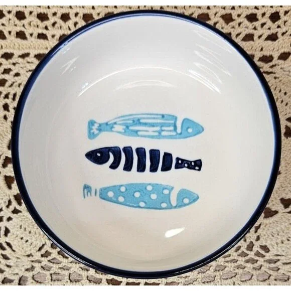 Signature Blue & Aqua Ceramic Fish Design Cat Food Bowl 5