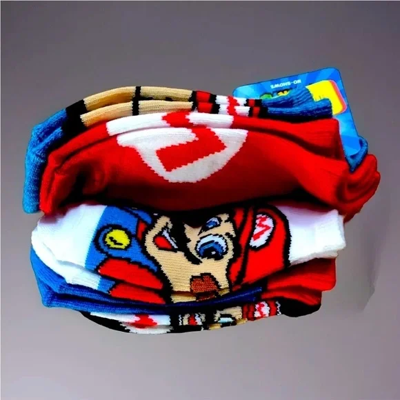 NEW SUPER MARIO BROS. Boys Socks - 5 Prs- Youth Shoe Size 7.5-3.5 Nintendo