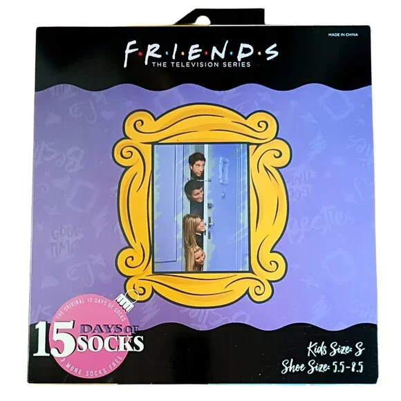 Friends 15 Days of Socks Set for Kids, Crew/Quarter/No Show Size S (5.5-8.5)