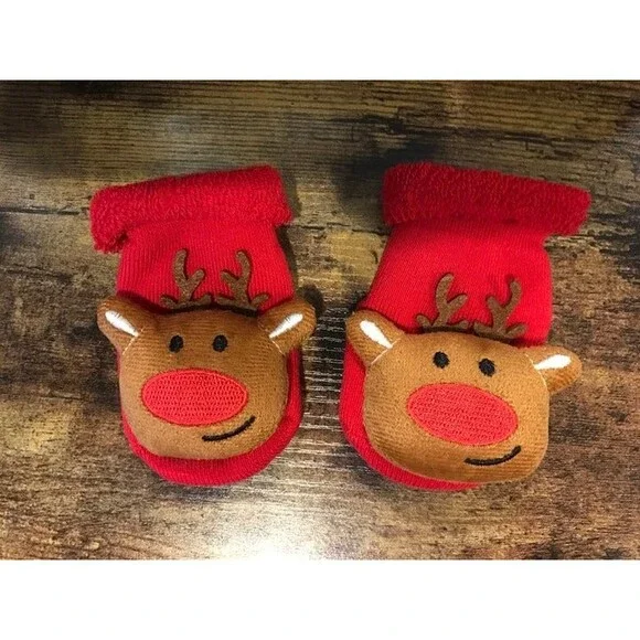 Baby 0-12 Months Anti Skid Christmas socks Reindeer Red