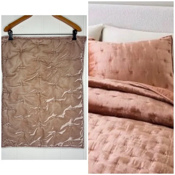 West Elm Dusty Pink Velvet Quilted Pillow Sham Pillow Case Standard Girly Preppy