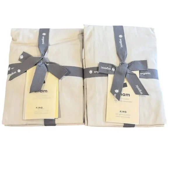 West Elm 400 Thread Count Percale Pleated Edge King Pillow Shams Dove Gray NEW