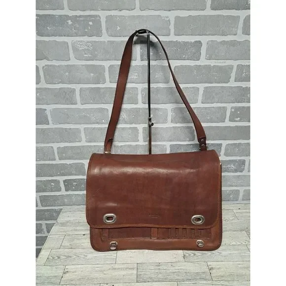 I Medici Italian Leather 2-Way Briefcase Shoulder Bag Medium Brown Made in Italy
