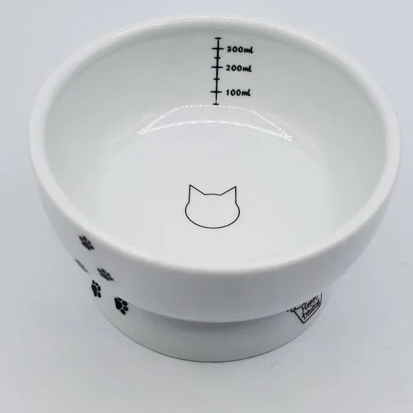 Neco Ichi Raised Cat Water Bowl, Cat, Ceramic, Paw Prints and Cat Silhouette