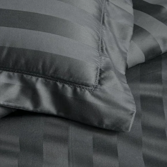 CHARCOAL GRAY Charter Club Stripe 550 TC 100% Cotton FULL/QUEEN Duvet Cover Set