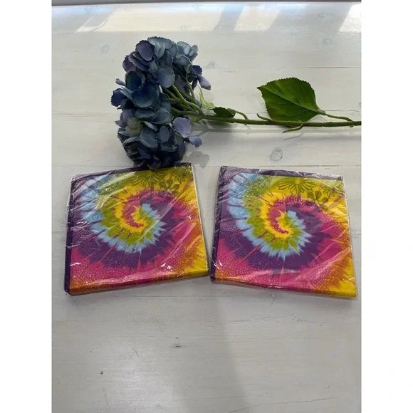 New! Lot of 2 Unique Tye‎ Dye Swirl Luncheon Napkins 16 Count Party Supplies