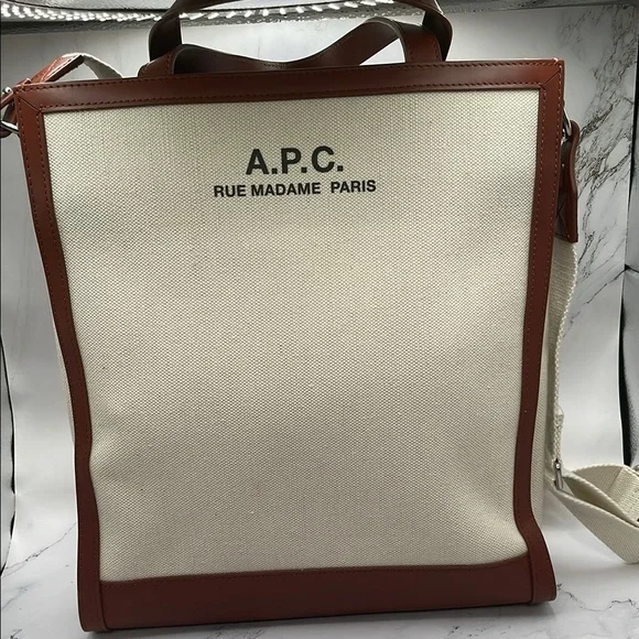 A.P.C. Tan and Cream Canvas Messenger Bag
