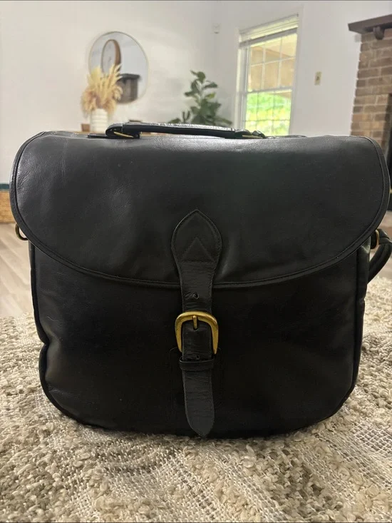 Wilson Leather Black Men's Convertible Messenger Backpack Bag with Brass Buckle