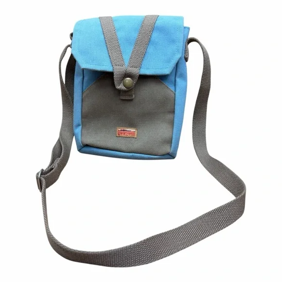 L.L. Bean Blue Brown Canvas Small Utility Hiking Outdoor Travel Crossbody Bag